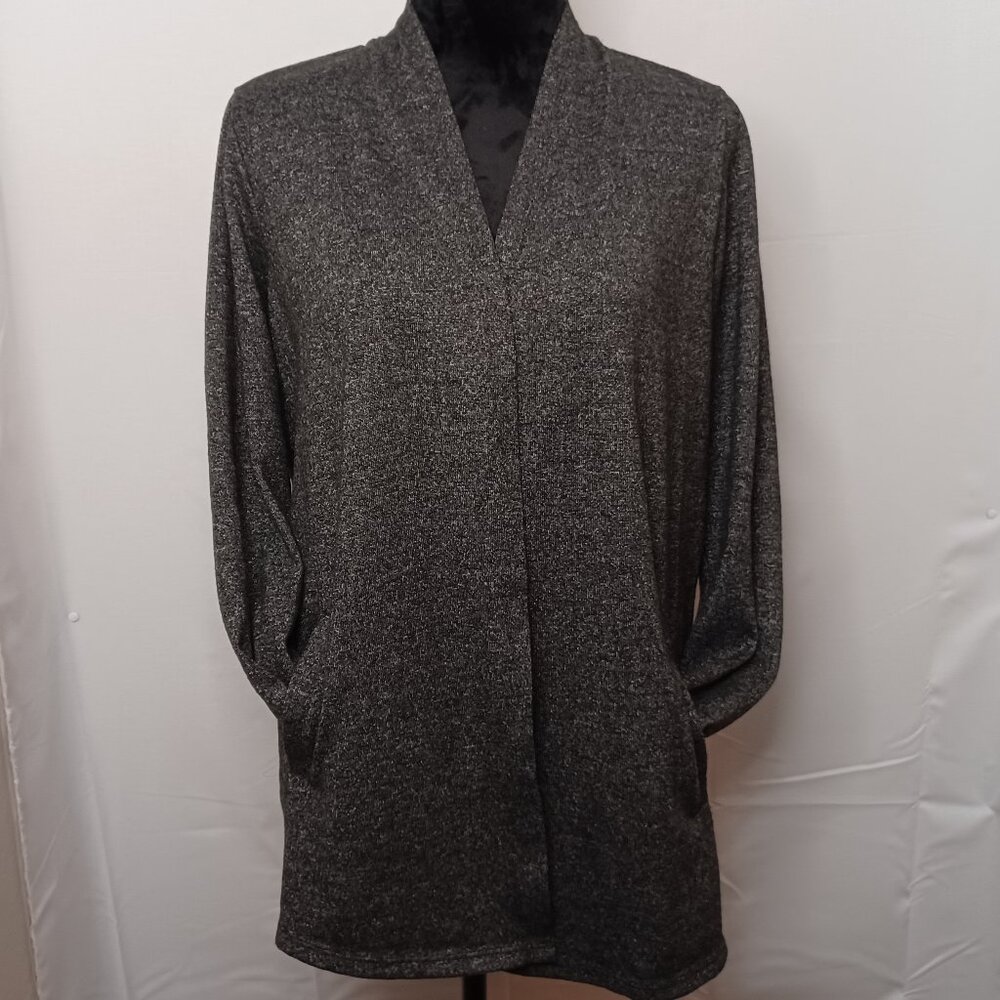 Karen Scott Sport Dark‎ Gray/faded Black Color Open Front Cardigan with Pockets